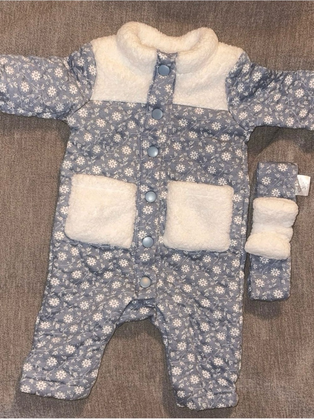 Blue Floral Sherpa Baby Girl Romper One-Piece Size 0-3 Months